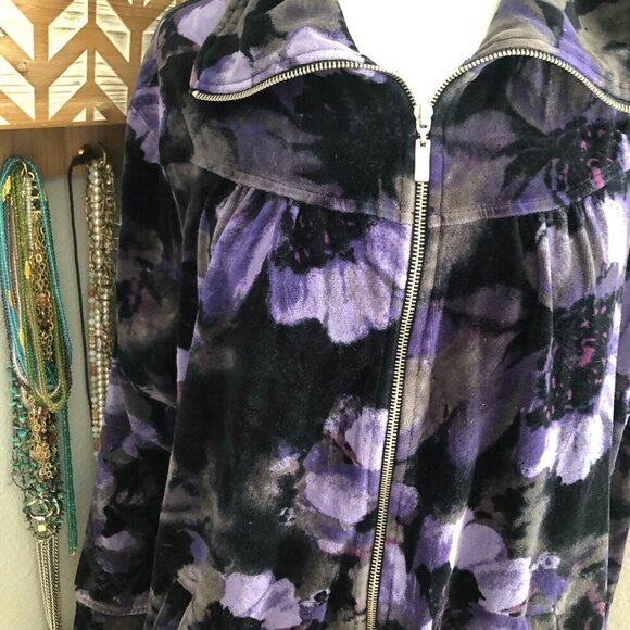 Style & Co Velvet Velour Floral Zip Jacket - Fairy Grunge - Picture 6 of 8